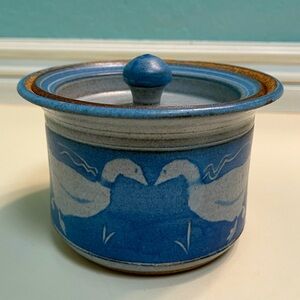 Heritage Pottery Vancouver Island Canada Handmade Covered Ceramic Dish Blue Duck